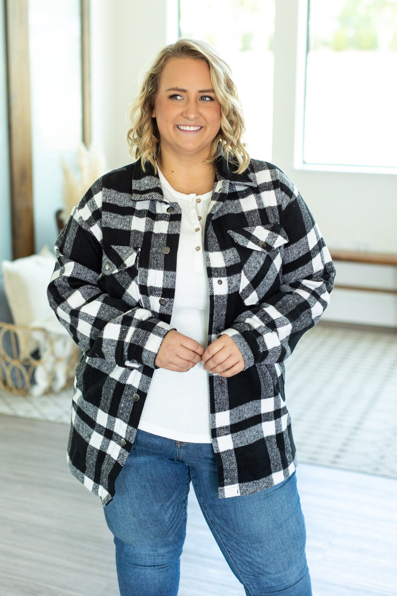 Norah Plaid Shacket - Classic Black and White