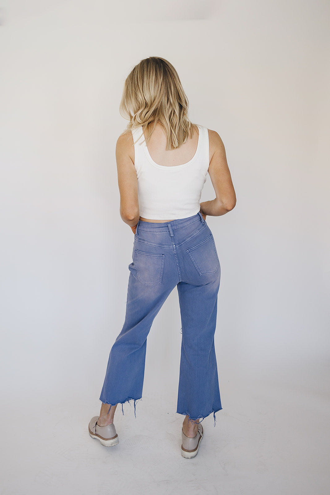 [PREORDER] Garment-Dyed Distressed Cropped Wide Leg Jeans - Marlin