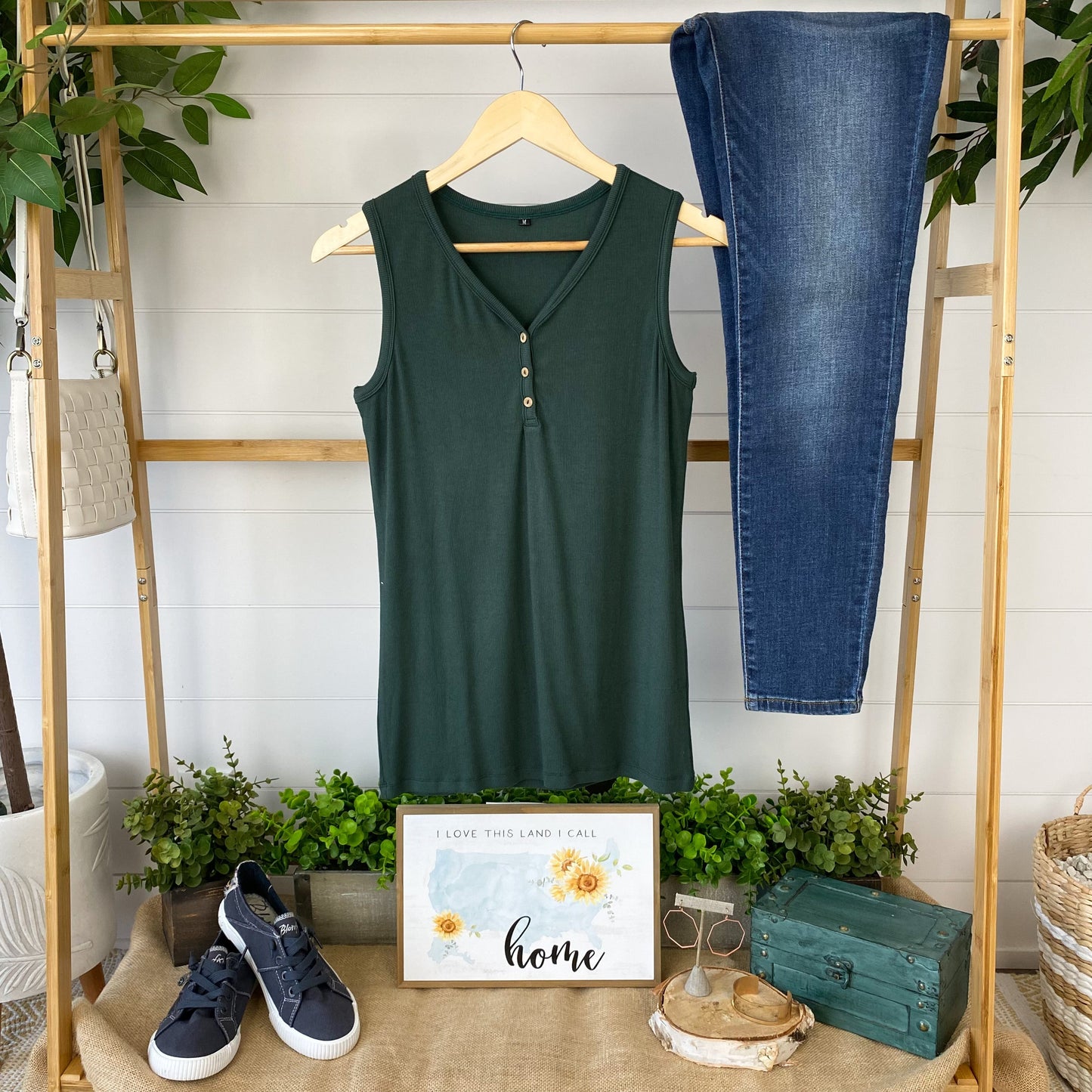 Addison Henley Tank - Evergreen