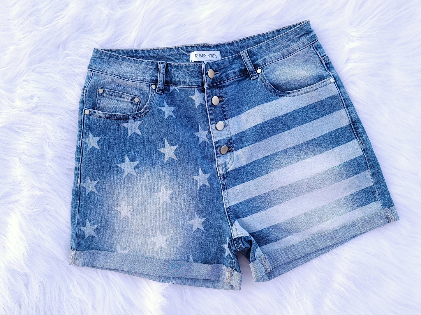 Rubies + Honey Bleached USA Flag Denim Shorts