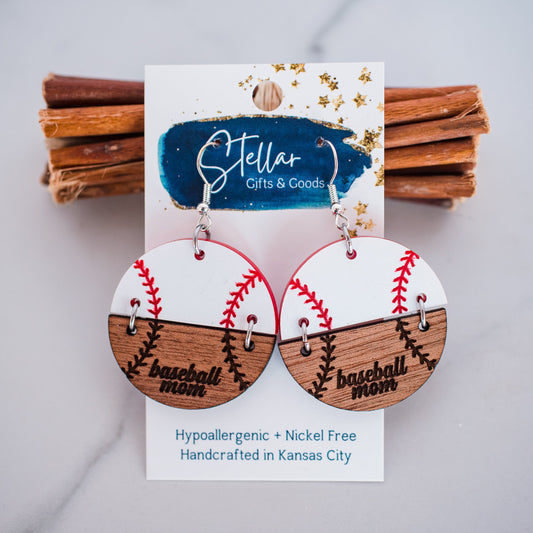 Baseball Mom Circle Duo Dangle Earrings