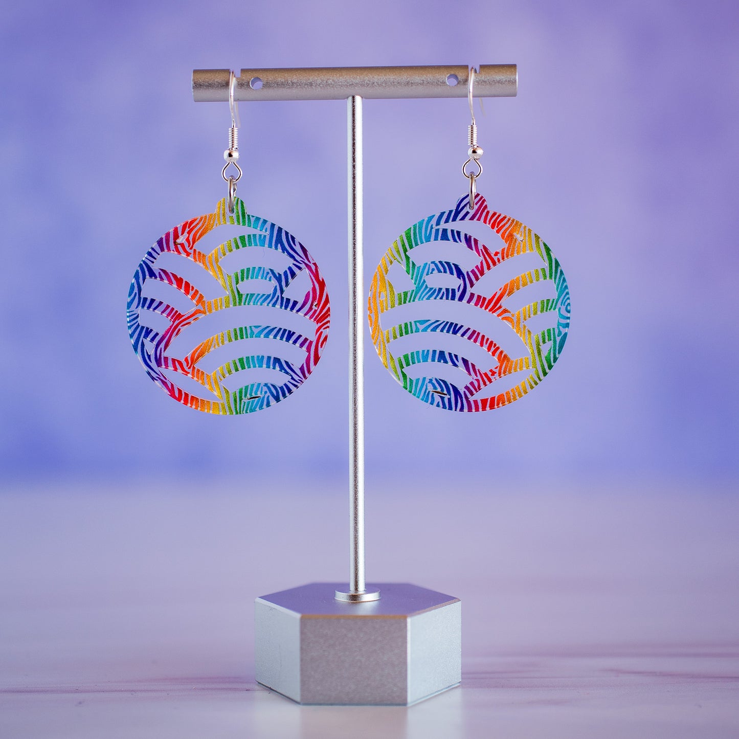 Rainbow Zebra Wavy Geometric Circle Dangle Earrings