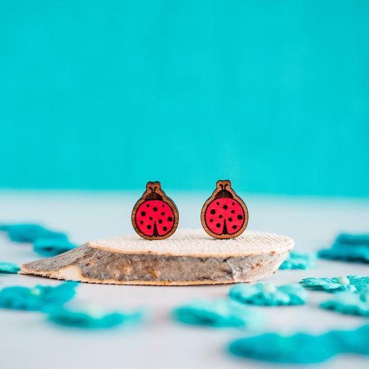 Hand Painted Ladybug Stud Earrings