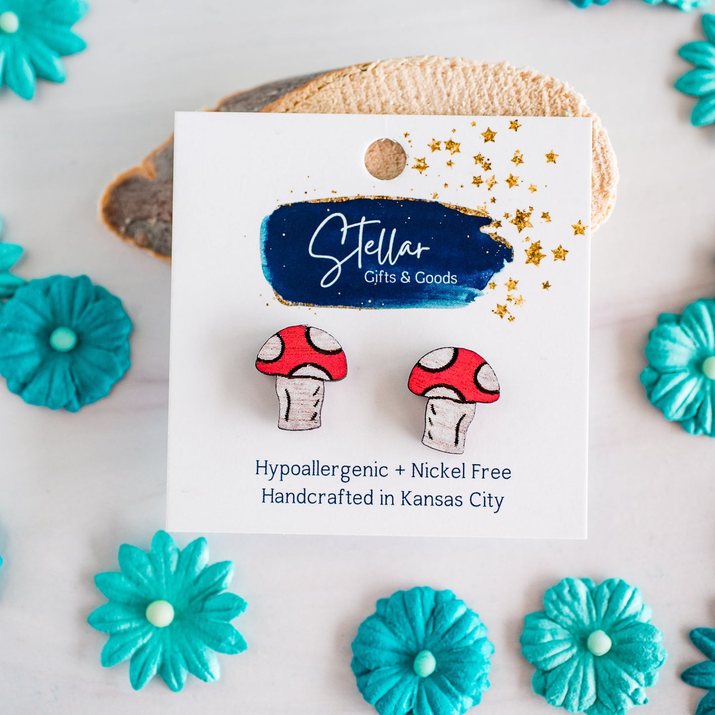 Mushroom Wood Stud Earrings