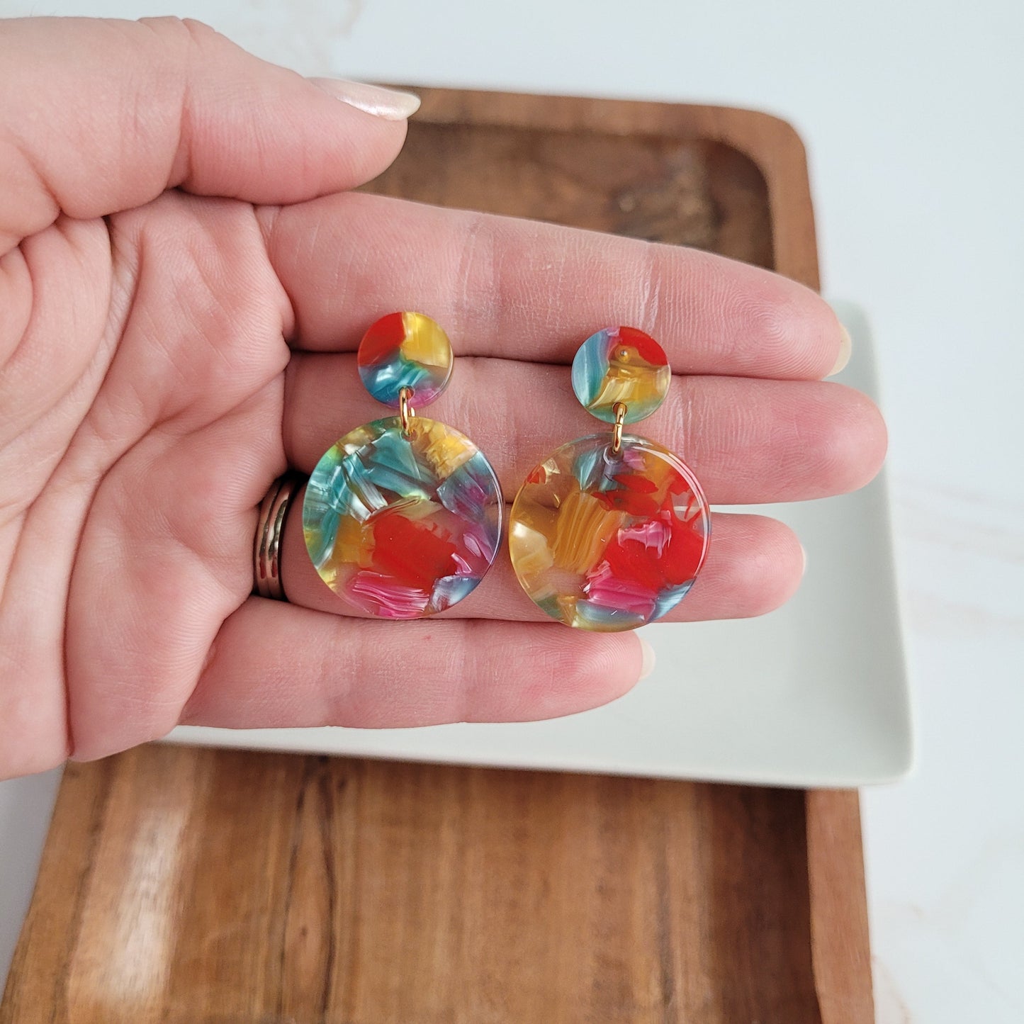Addy Dangle Earrings - Rainbow Confetti