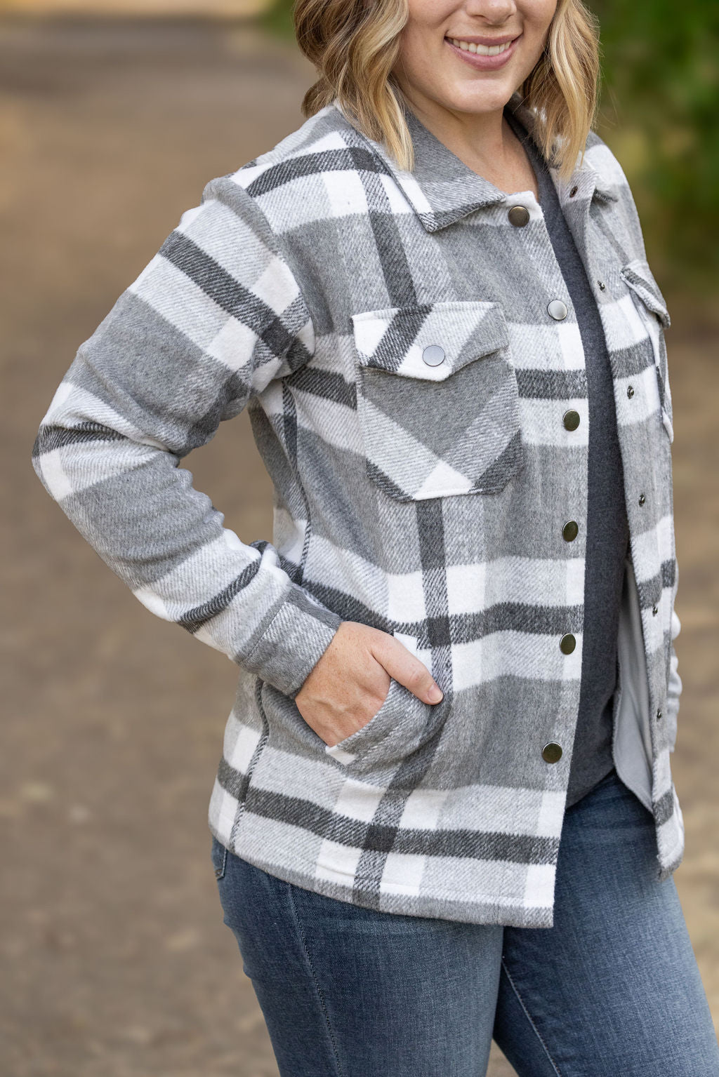 Norah Plaid Shacket - Classic Grey and White