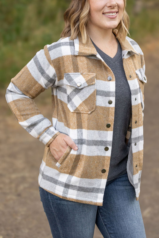 Norah Plaid Shacket - Camel and Grey