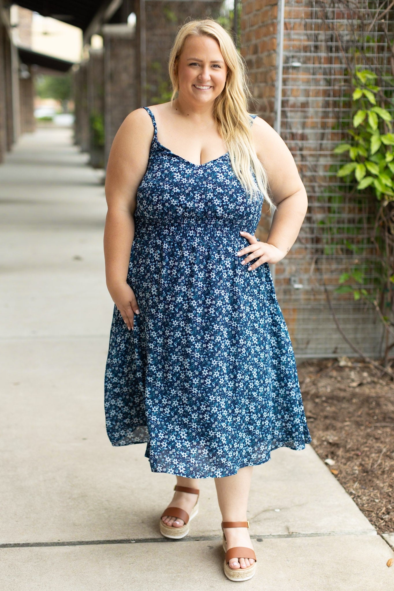 Cassidy Midi Dress - Blue Floral Mix