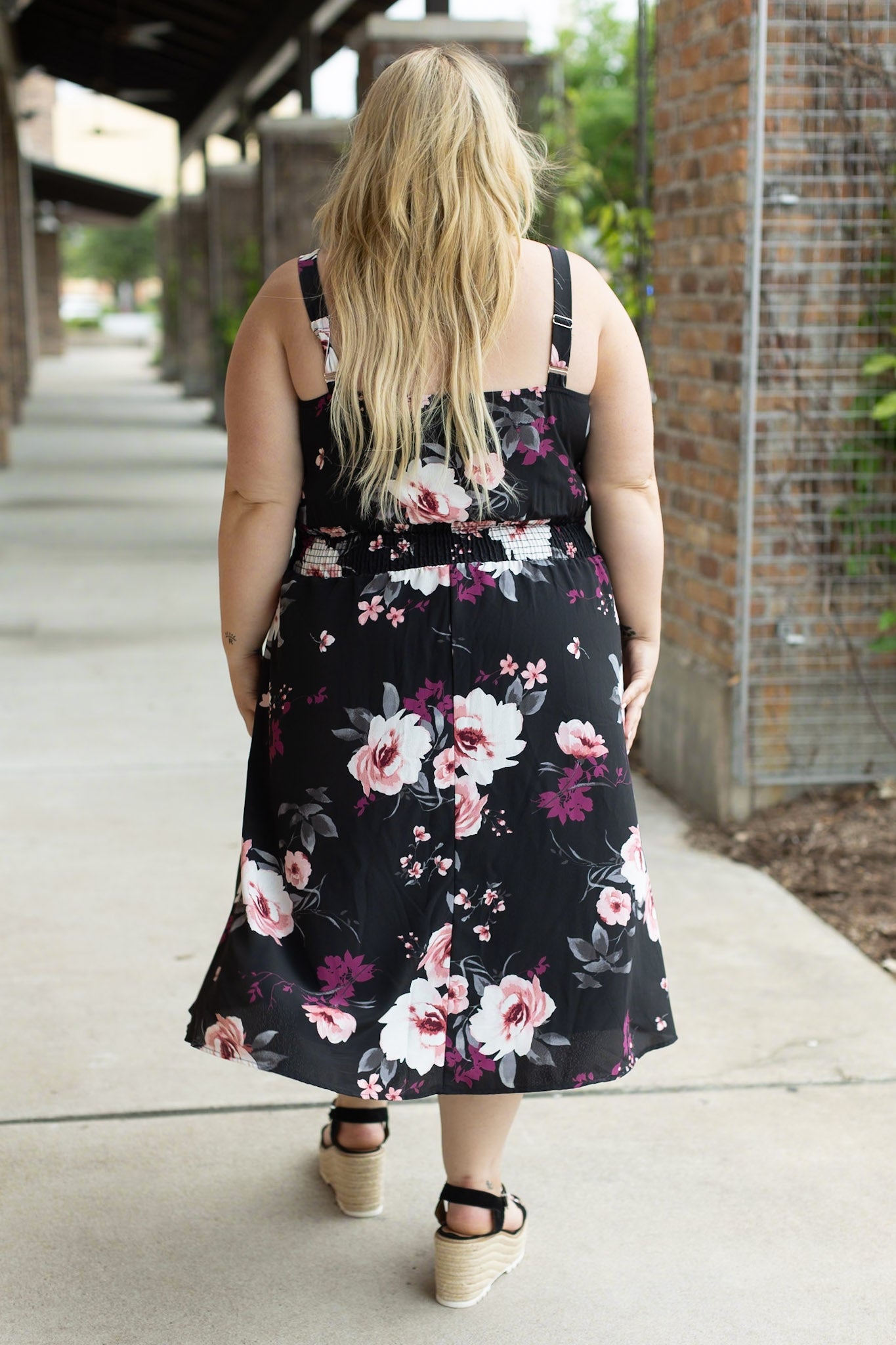 Cassidy Midi Dress - Black and Rose Floral