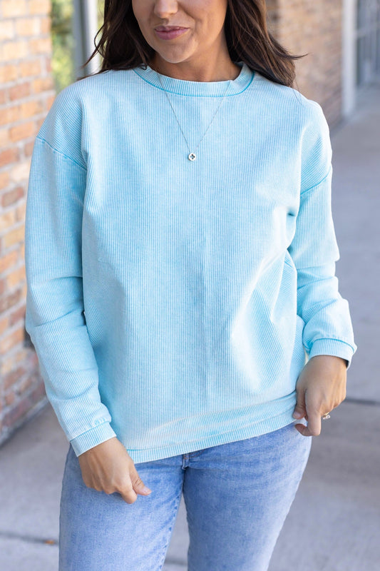 Catherine Corded Pullover - Ocean Blue