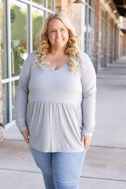 Long Sleeve Sarah Ruffle - Light Grey