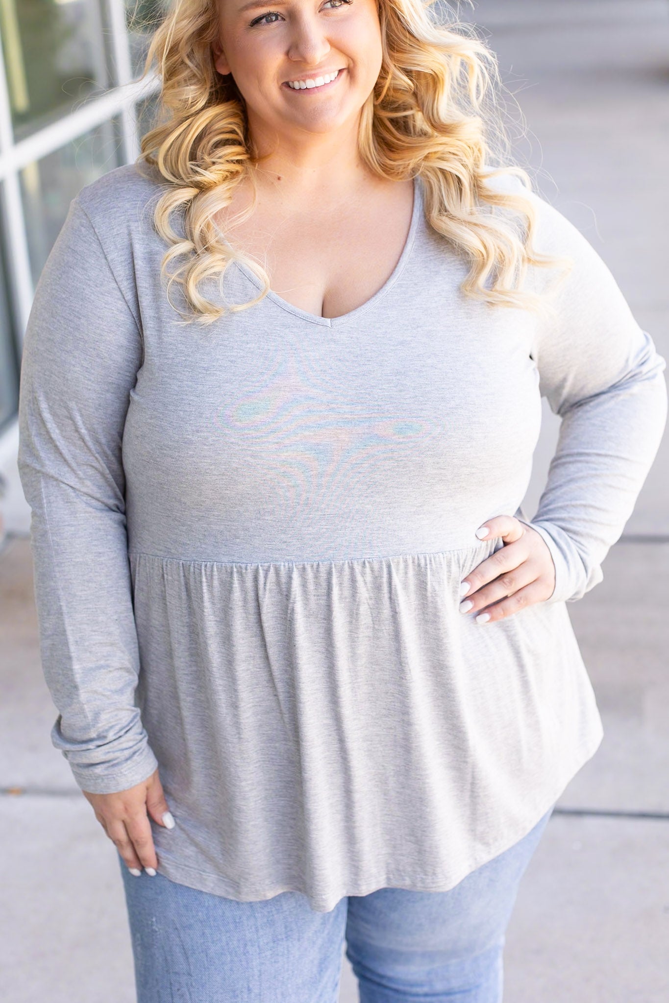 Long Sleeve Sarah Ruffle - Light Grey