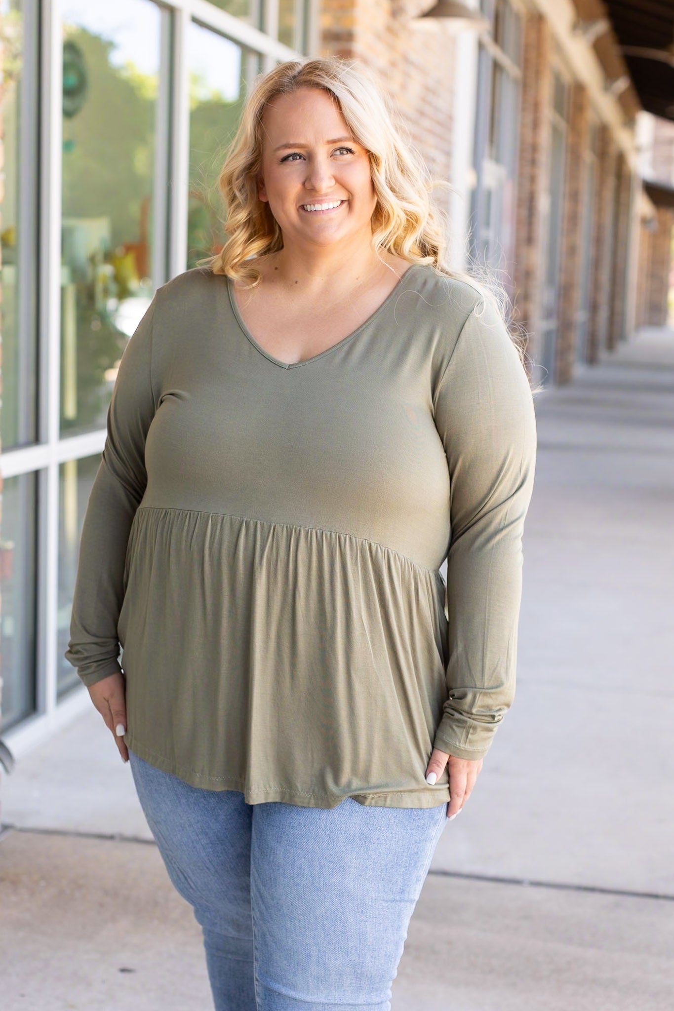 Long Sleeve Sarah Ruffle - Olive