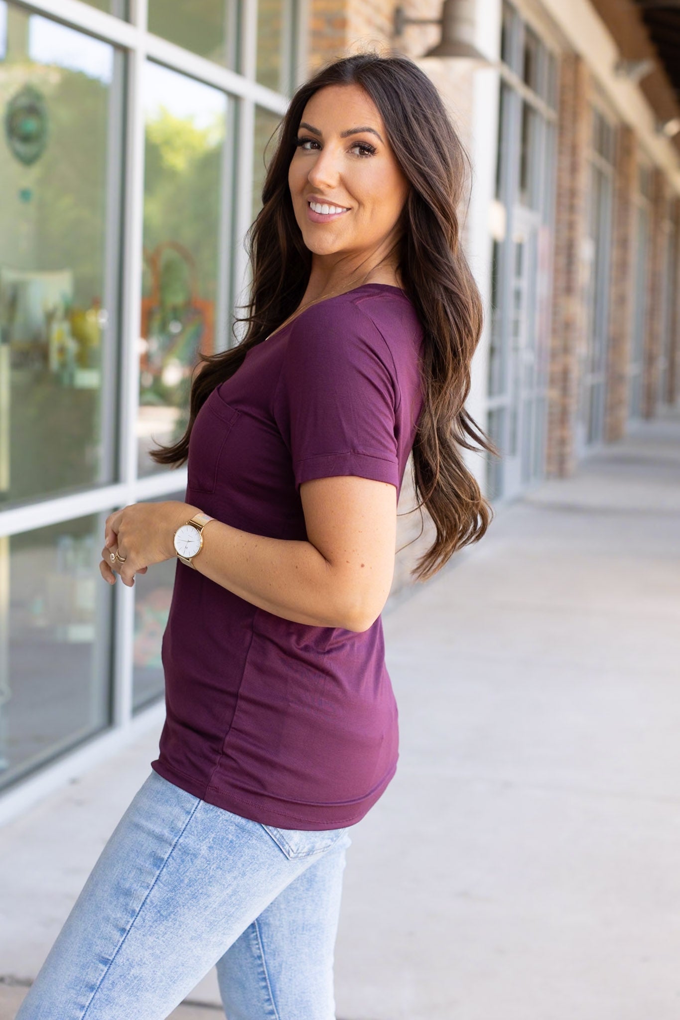 Sophie Pocket Tee - Burgundy