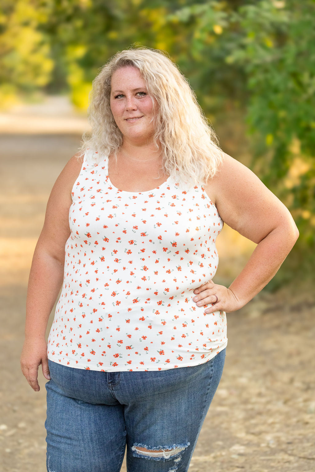 Luxe Crew Tank - Micro Ivory Floral