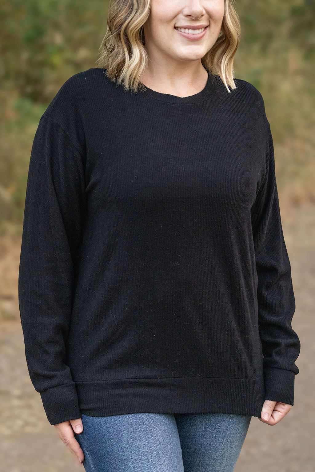 Corrine Ribbed Pullover Top - Black