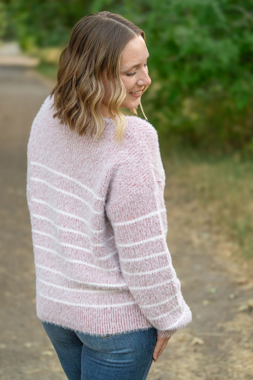 Cozy Striped Sweater - Mauve