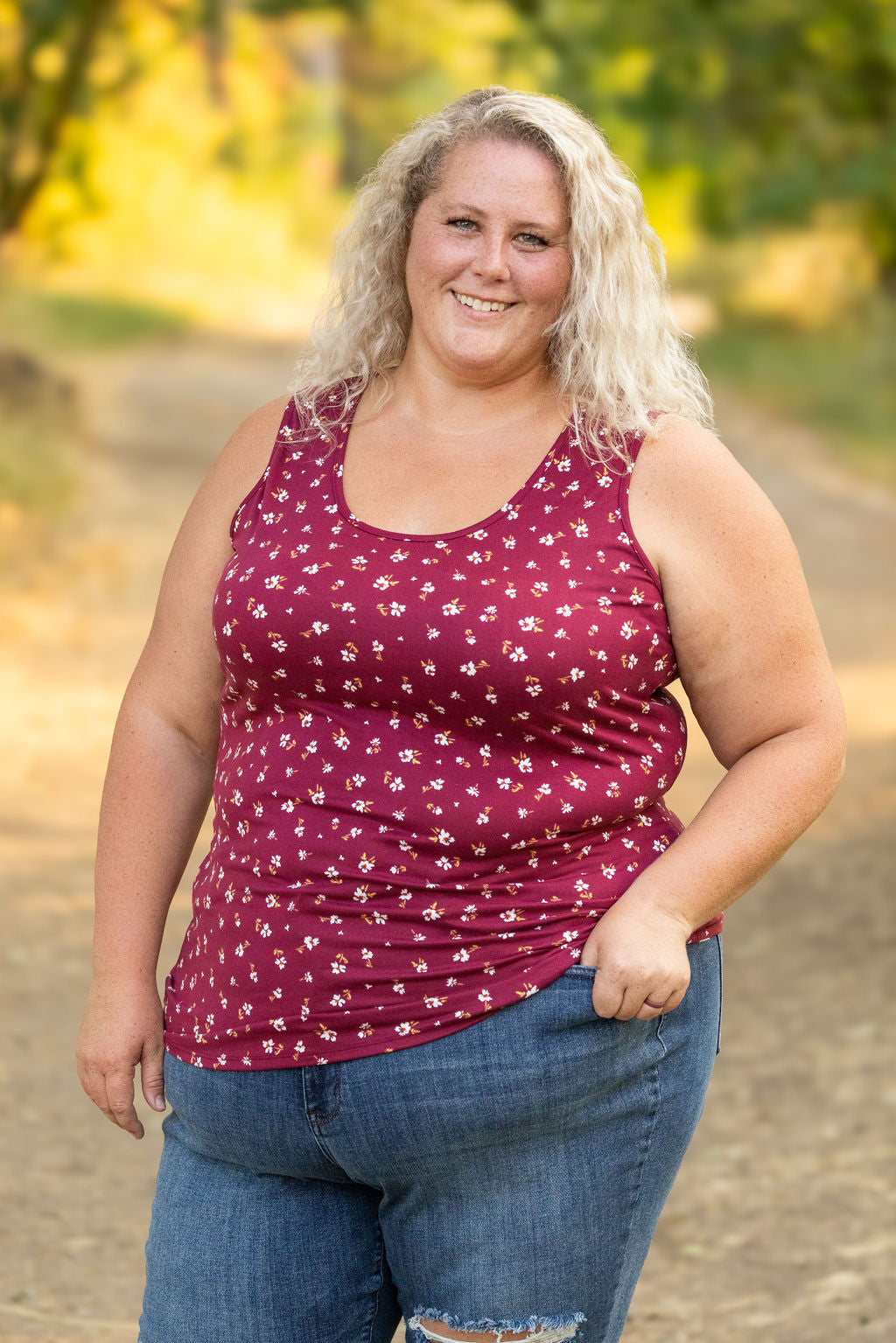 Luxe Crew Tank - Micro Burgundy Floral