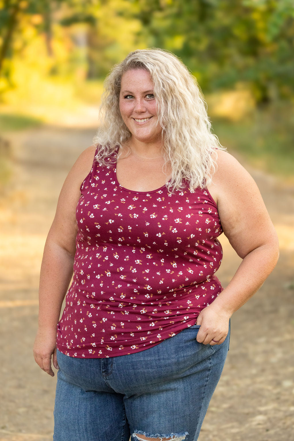 Luxe Crew Tank - Micro Burgundy Floral