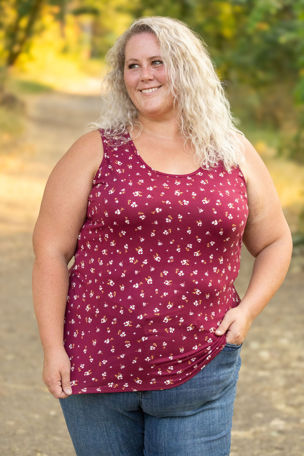 Luxe Crew Tank - Micro Burgundy Floral