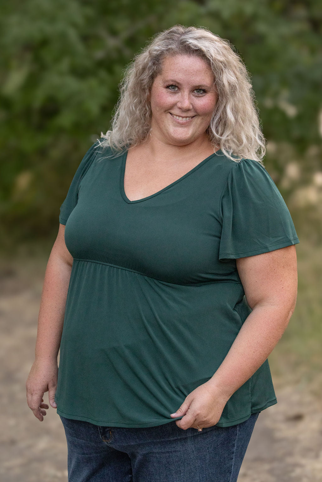 Emery Ruffle Top - Hunter Green