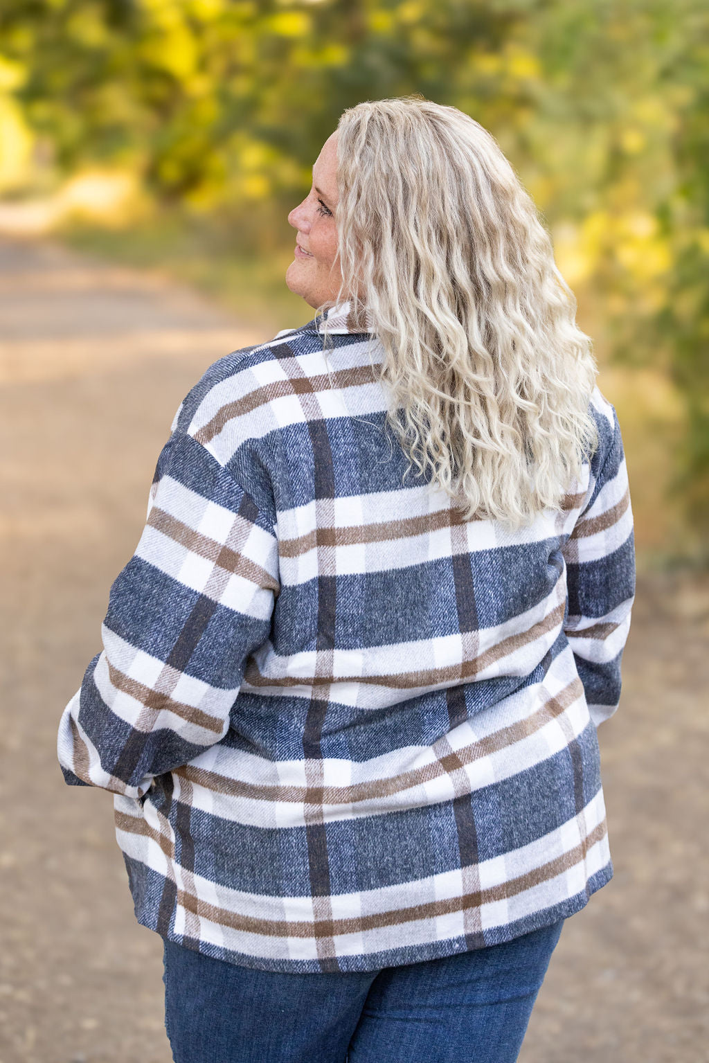 Norah Plaid Shacket - Navy and Tan