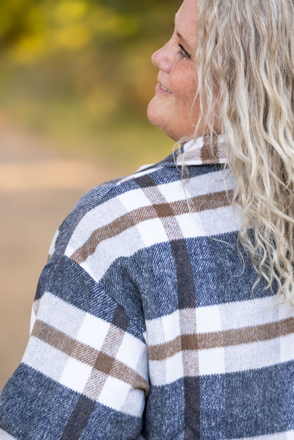 Norah Plaid Shacket - Navy and Tan