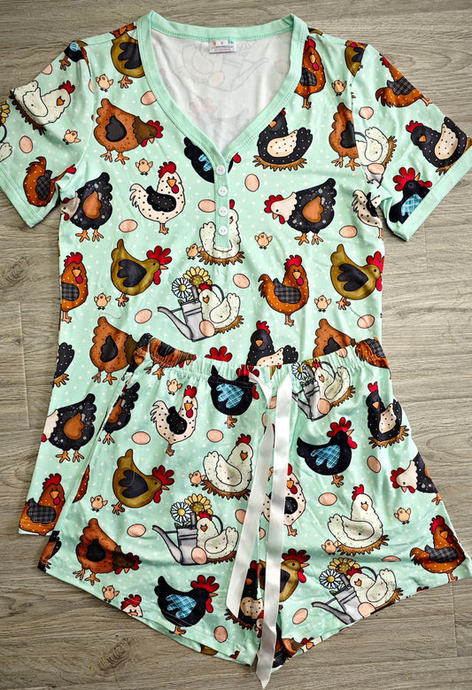 [PREORDER] Shirley & Stone Chicken Pajamas - Shorts or Capri Pants