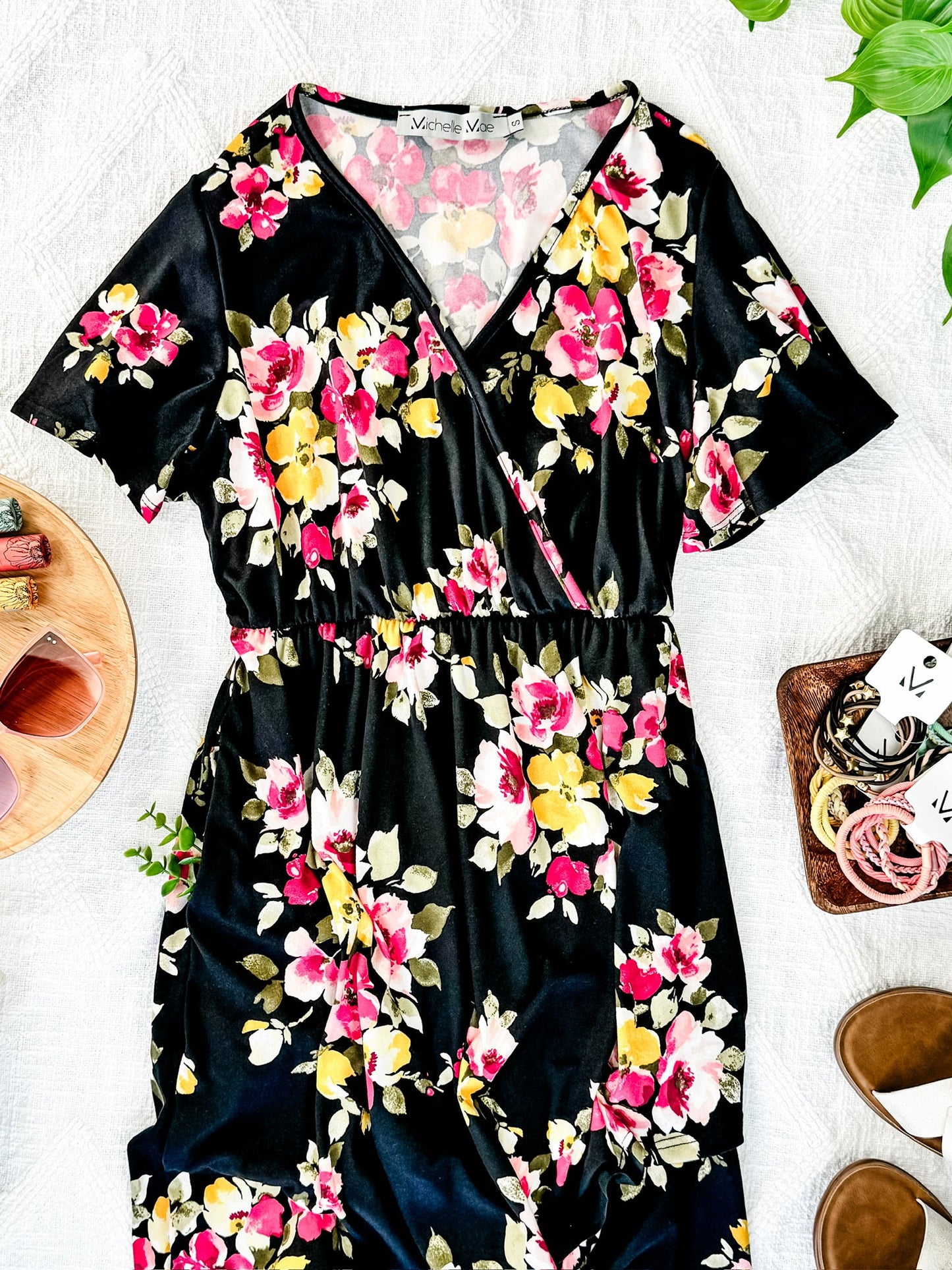 Harley High-Lo Dress - Black with Pink and Yellow Floral