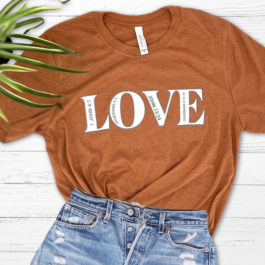 LOVE graphic tee with biblical verses