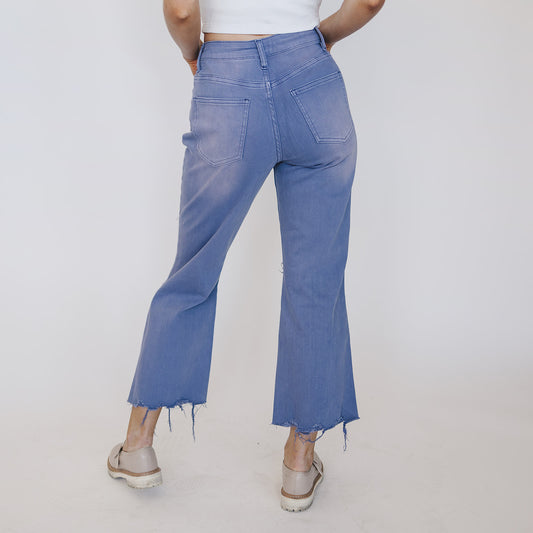 [PREORDER] Garment-Dyed Distressed Cropped Wide Leg Jeans - Marlin