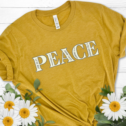 PEACE graphic tee with biblical verses