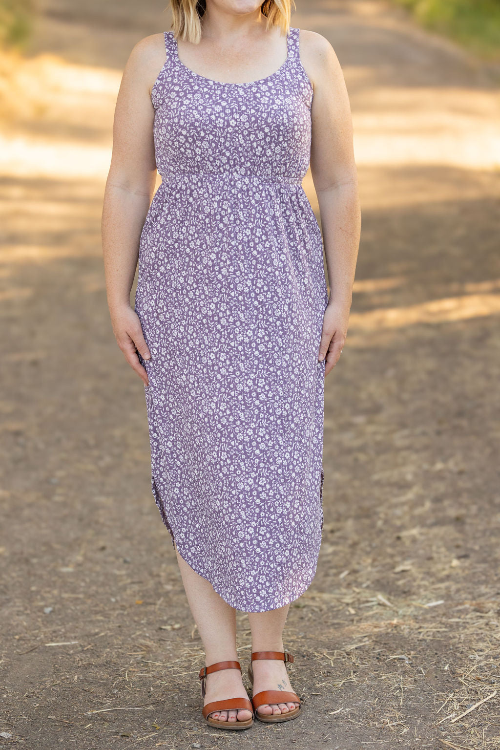 Reagan Ribbed Midi Dress - Lavender Floral