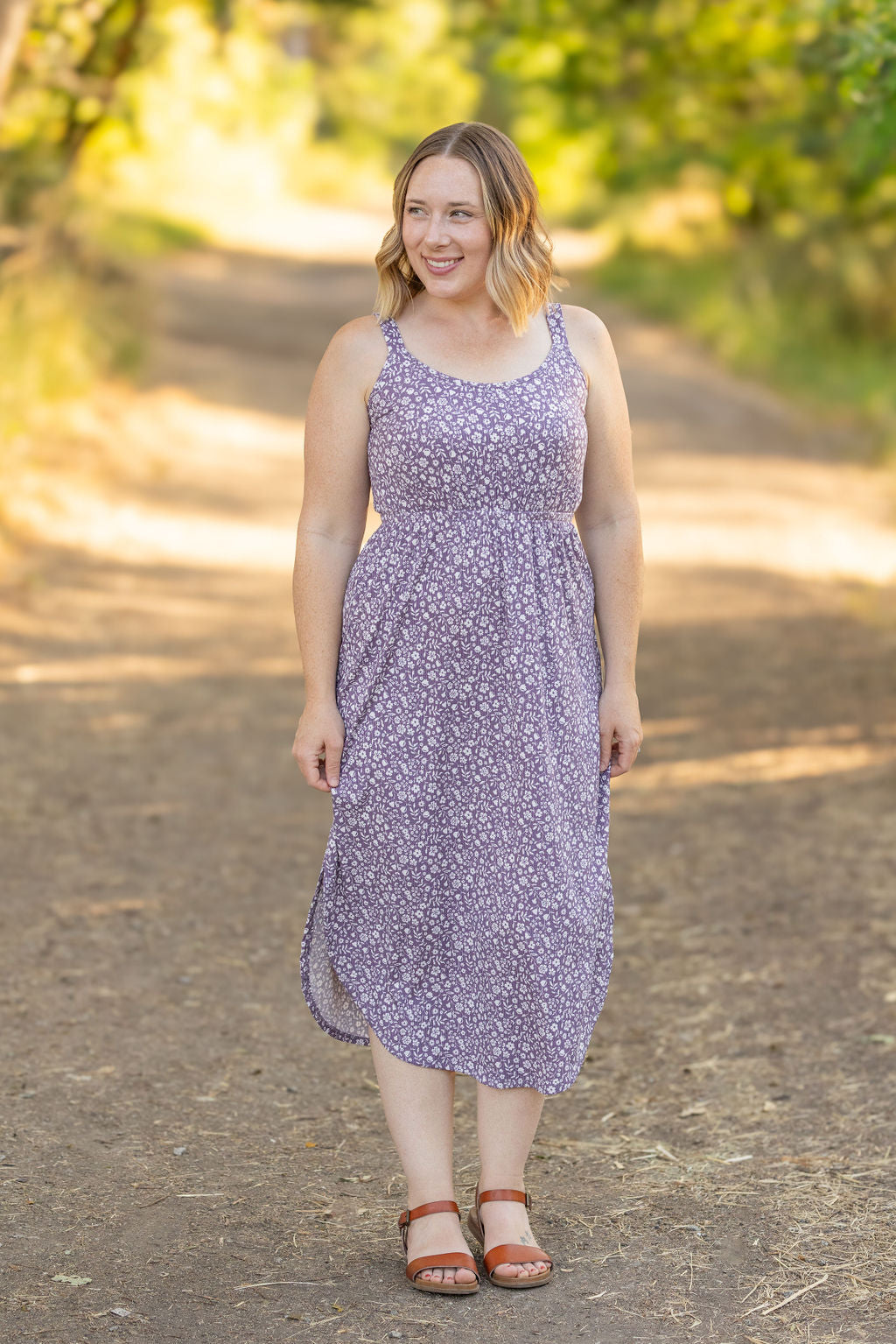 Reagan Ribbed Midi Dress - Lavender Floral