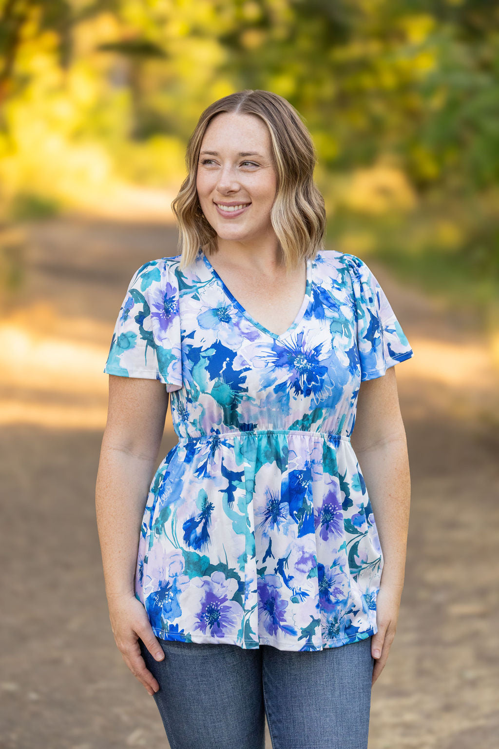 Emery Ruffle Top - Blue Floral Mix