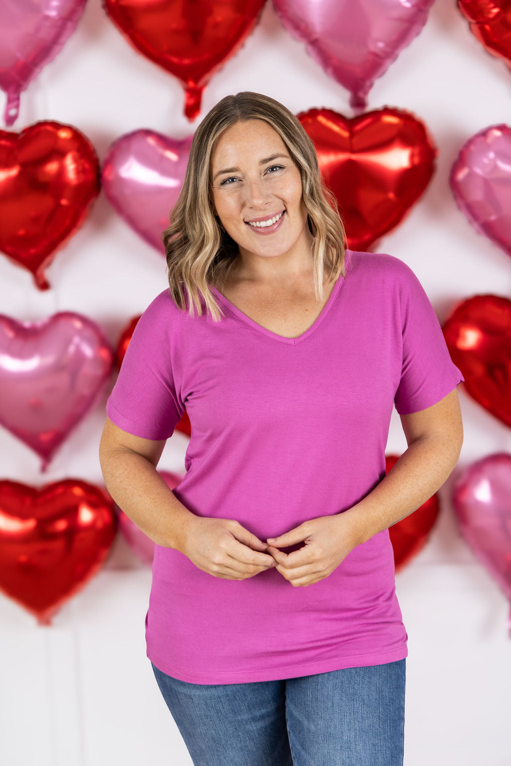 Chloe Cozy Tee in Magenta | Flattering Everyday V-Neck