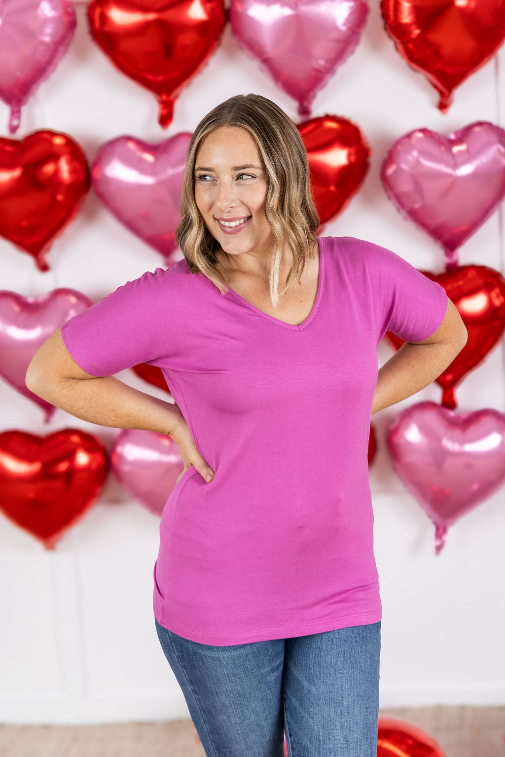Chloe Cozy Tee in Magenta | Flattering Everyday V-Neck