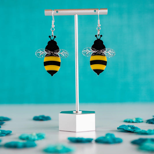 Bumblebee Layered Acrylic Dangle Earrings