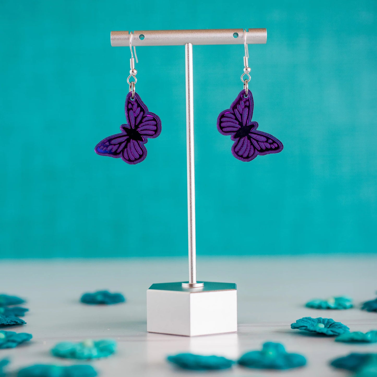 Petite Purple Butterfly Dangle Earrings