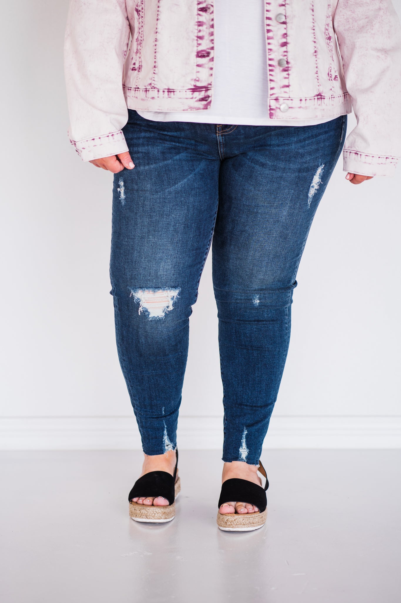 Rubies + Honey Mid-Rise Ankle Minimal Distressed Skinny Jeans - Dark Wash