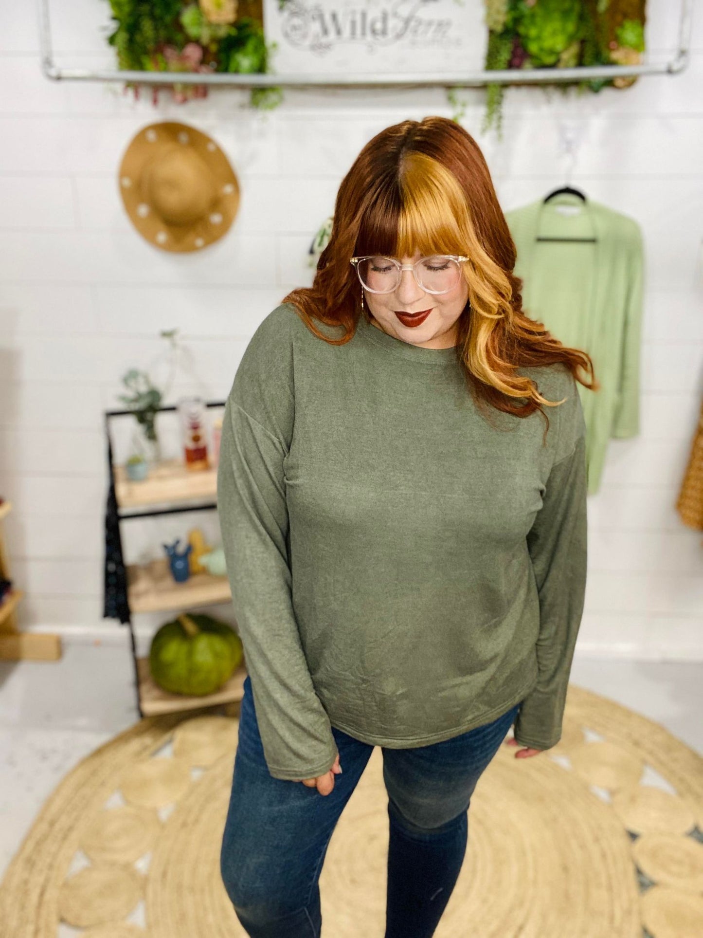 Ana Long-Sleeve Relaxed French Terry Women's Top in Olive