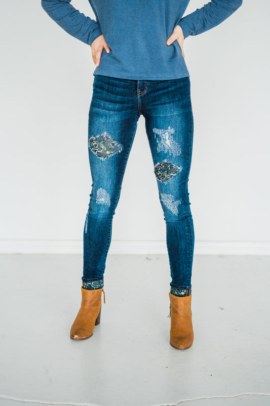 Rubies + Honey Camo/Leopard Patch Skinny Jeans